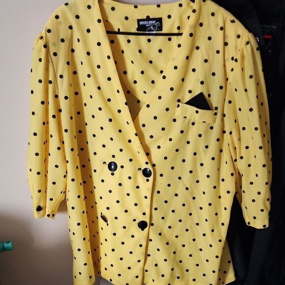 Vintage Yellow Polka Dot top 24WP euc - Picture 1 of 6